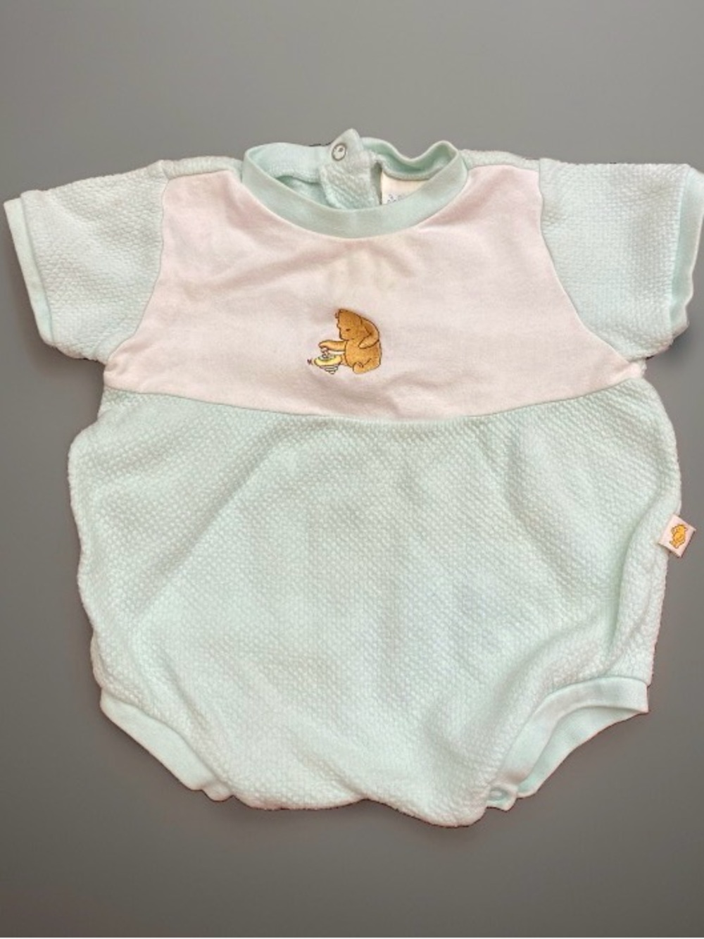 Vintage Classic Pooh Mint Green & White Teddy Bear Bubble Romper 9 Months